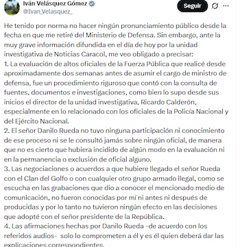 El embajador de Colombia ante el Vaticano afirmó que durante su gestión fueron capturados 5.063 integrantes del Clan del Golfo - crédito @Ivan_Velasquez_/X