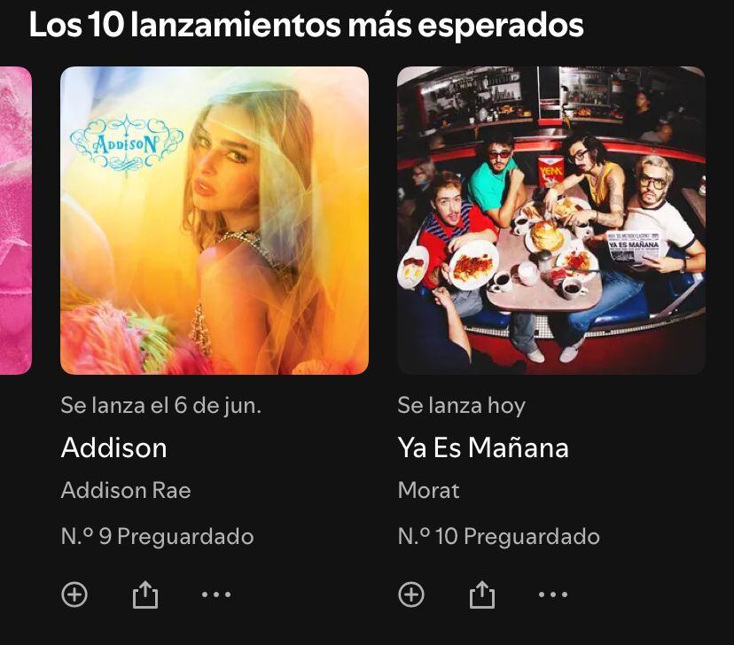 La funcionalidad de los 10 lanzamientos más esperados se implementó en Spotify a partir del pasado 21 de mayo. Se puede acceder a ella a través de la aplicación movil - crédito captura de pantalla/Spotify