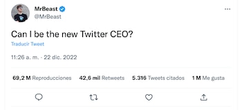 Mr Beast en Twitter.