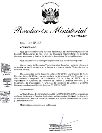 Ernesto Álvarez Miranda, designó a exasesor de la exfiscal de la Nación Patricia Benavides, como secretario ejecutivo de la Comisión Multisectorial de Alto Nivel del Viceministerio de Derechos Humanos y Acceso a la Justicia