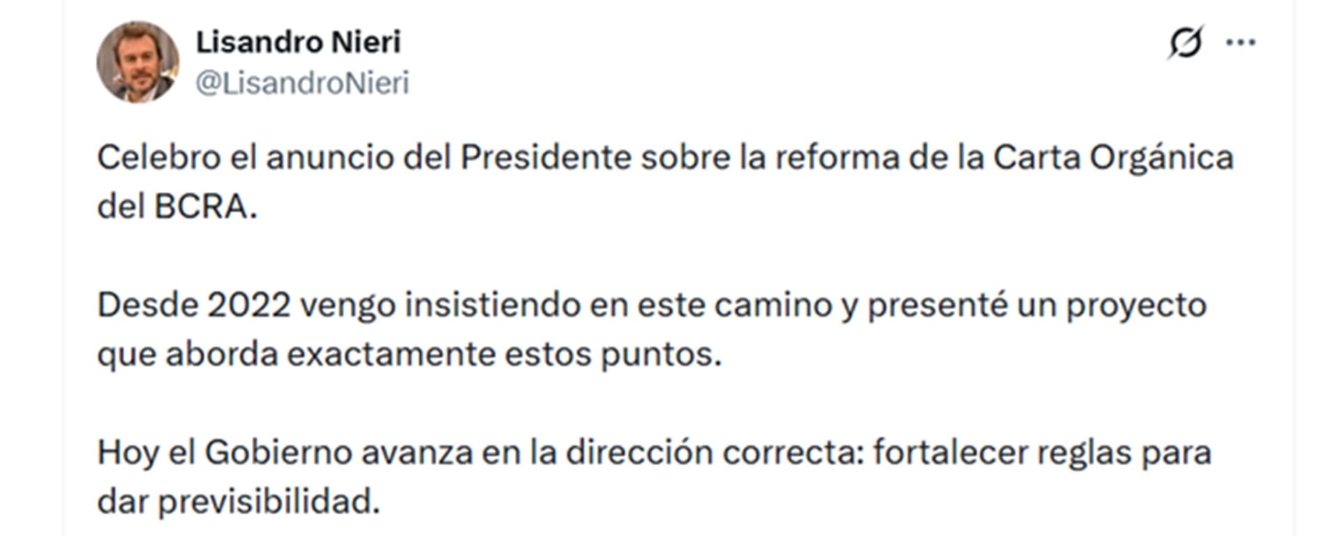 El tuit de Lisandro Nieri, diputado de la UCR