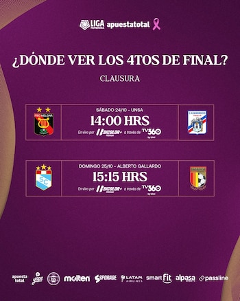Programación y canal TV de los cuartos de final del Torneo Clausura de la Liga Femenina Perú 2026.