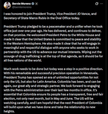 Bernie Moreno finalizó su mensaje