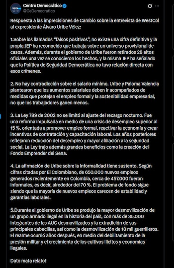 Centro Democrático - crédito @CeDemocratico/X