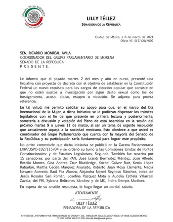Carta dirigida a Ricardo Monreal,