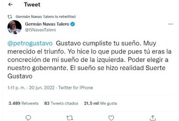 Tuit de Germán Navas al