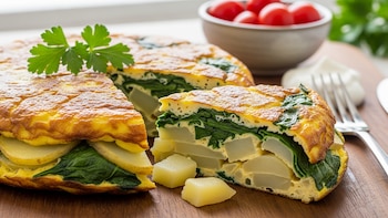 Receta de tortilla de papas y espinaca, rapida y fácil