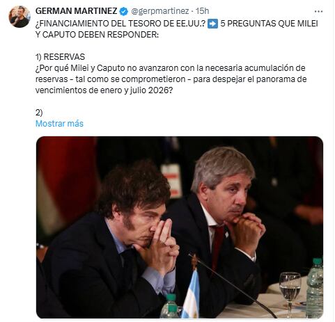 Tuit del diputado Germán Martínez
