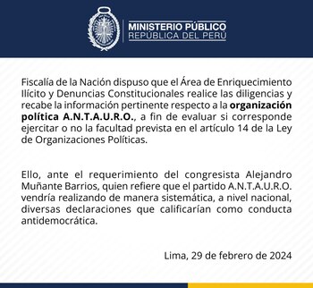 Ministerio Público dispuso el inicio