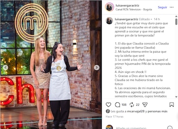 La actriz y comediante recordó a su padre en redes sociales, tras compartir fotos de su victoria en la primera prueba de la temporada - crédito @luisavergaractriz/Instagram