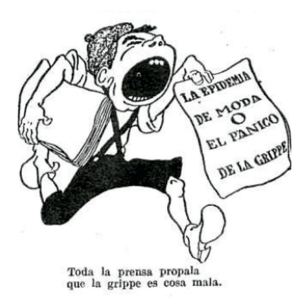 Una de las caricaturas que publicó la icónica revista Caras y Caretas a medida que crecía la preocupación (y también la burla) hacia la gripe española.