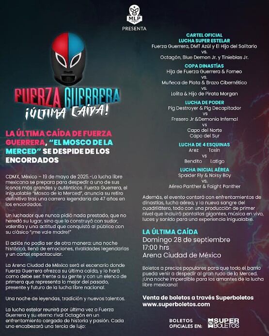 Cartel oficial de la lucha de despedida de Fuerza Guerrera