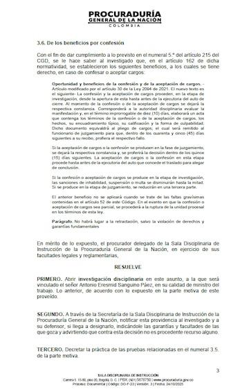 La investigación contra el ministro Sanguino examina si su discurso en Valledupar constituye una participación indebida en política según la Procuraduría - crédito Procuraduría