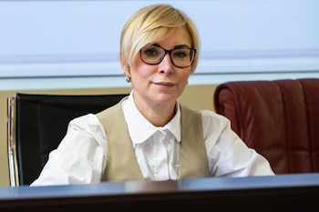 Rachele Mussolini en la conferencia de prensa del Partido Hermanos Italianos en Roma el 2 de abril de 2025, Italia - 02 de abril de 2025. (THE GROSBY GROUP).
