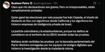 Petro anunció que entregará a los congresistas pruebas sobre una supuesta manipulación de la segunda vuelta presidencial del 21 de junio - crédito @petrogustavo/X