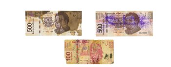 Billetes manchados. (Foto: Banxico)