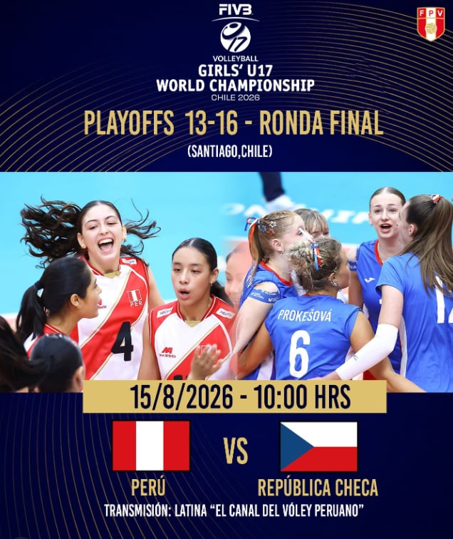 A qué hora juega Perú vs República Checa por el Mundial Sub 17 de vóley 2026. (FPV)