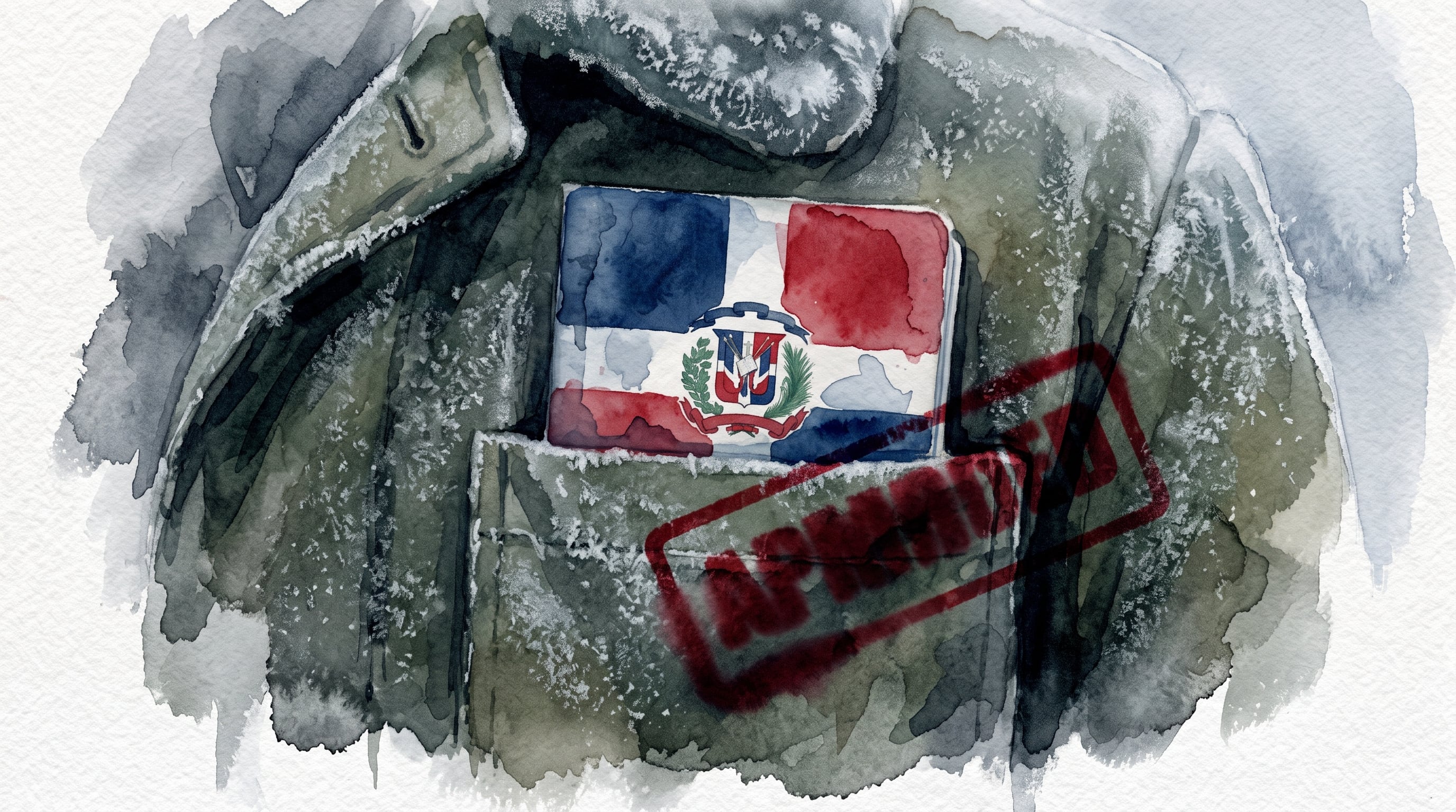 Un pasaporte dominicano en el bolsillo de una chaqueta militar cubierta de escarcha ilustra la incorporación de combatientes en las fuerzas armadas de Rusia. (Imagen Ilustrativa Infobae)