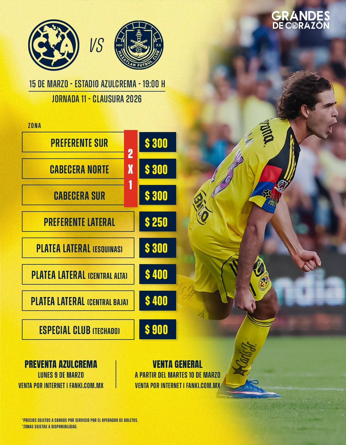 De acuerdo con lo publicado por el club de Coapa, los precios de las entradas en el Ciudad de los Deportes para su partido ante los Cañoneros van desde los 300 pesos, hasta los 900 pesos (X@ClubAmerica)