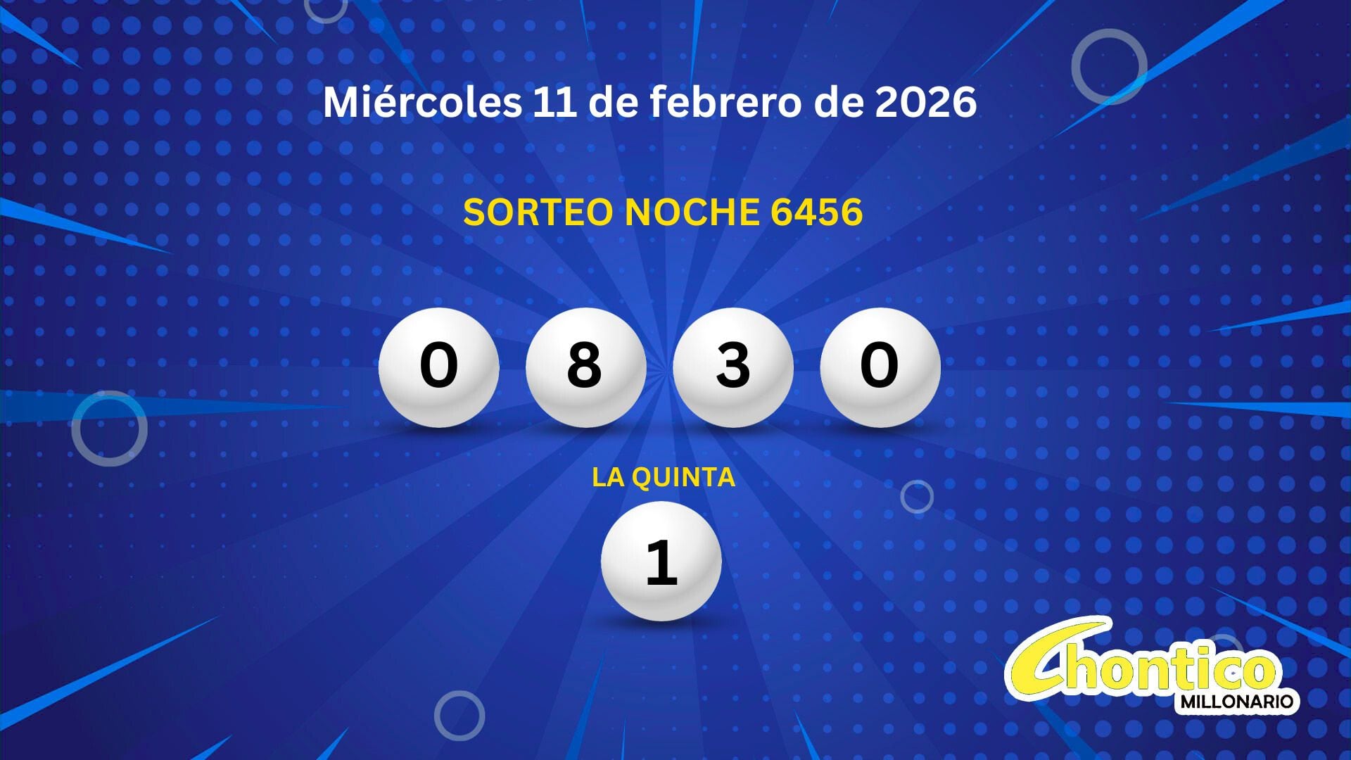 Los números ganadores del sorteo de este miércoles 11 de febrero de 2026. (Infobae)