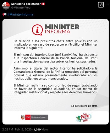 Ministerio del Interior ordena la