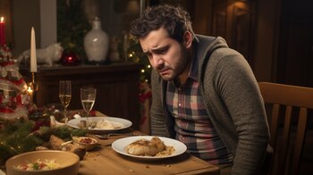 Personas en la mesa de Navidad con síntomas de constipado o extreñimiento buscando alivio - (Imagen Ilustrativa Infobae)