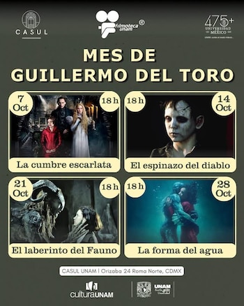 El ciclo "Mes de Guillermo del Toro" se realiza en octubre de 2026 y consta de cuatro proyecciones. (Foto: Instagram/@casul_unam)