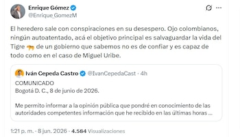 Enrique Gómez rechazó las denuncias de Iván Cepeda sobre un supuesto autoatentado contra Abelardo de la Espriella - crédito @Enrique_GomezM/X