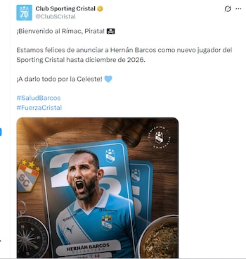 Sporting Cristal oficializó a Hernán Barcos.