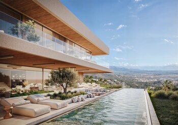 Terraza exterior con 'infinity pool' en la villa de nueva construcción a la venta en Son Vida. (Vall Sol Mallorca)
