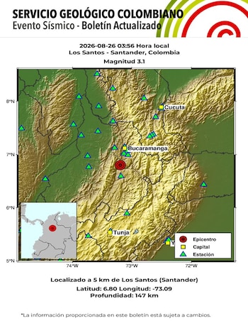 Istmina, Chocó, concentró tres reportes de temblores en Colombia durante la madrugada, con eventos a la 1:08, 2:14 y 6:00 - crédito SGC