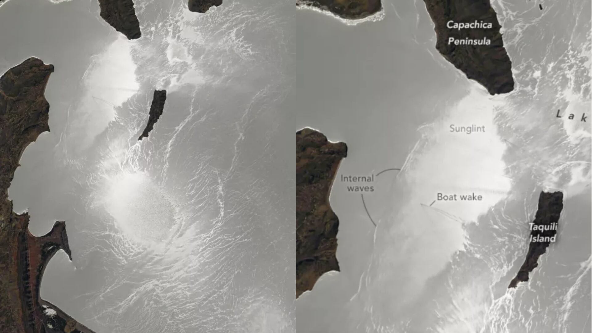 NASA muestra fenómeno óptico sobre el lago Titicaca. (Foto: NASA)