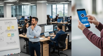 En una oficina moderna, un