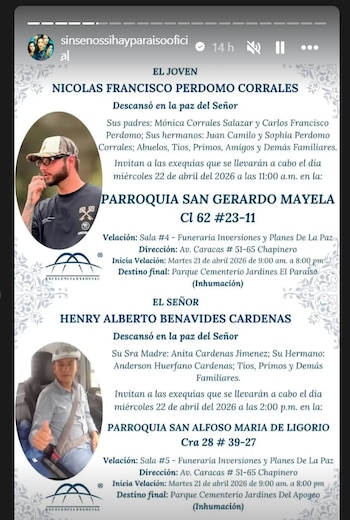 Las víctimas del ataque con arma blanca blanca en medio de rodaje en Bogotá serán veladas en la localidad de Teusaquillo - crédito Instagram