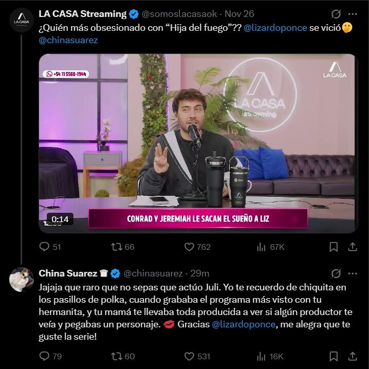 La China reaccionó luego de malinterpretar un comentario de Juli