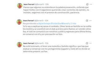 Los tuits de Jean Ferrari sobre la desconvocatoria de Oliver Sonne de la selección peruana.