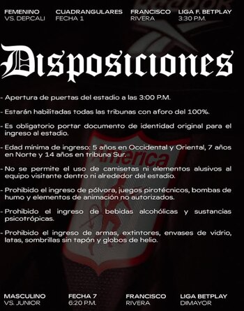 Las disposiciones en el estadio Francisco Rivera para el partido entre América de Cali y Junior de Barranquilla - crédito América