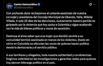 El partido Centro Democrático y otros líderes políticos exigieron celeridad en la investigación y medidas urgentes de protección - crédito X