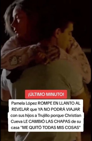 Imagen oscura de dos personas abrazándose. Una mujer con cabello oscuro y blusa clara abraza a un hombre cuyo perfil derecho es visible