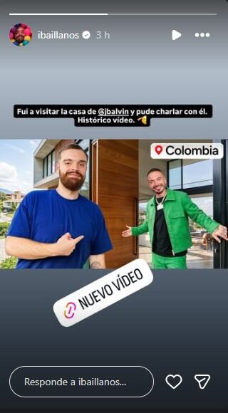 Durante su paso por Colombia, Ibai visitó a J Balvin en su casa en Medellín y quedó sorprendido con el ambiente tranquilo en el que reside el cantante - crédito @ibaillanos/Instagram