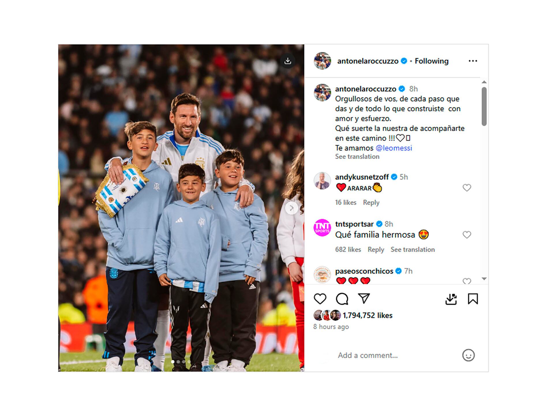 El posteo de Antonela Roccuzzo (Foto: @antonelaroccuzzo)