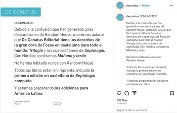 Comunicado en Instagram de la