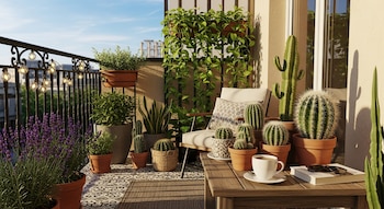 Un balcón decorado ofrece un