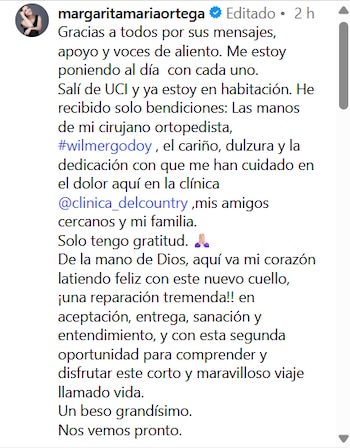 Este fue el emotivo mensaje compartido por la presentadora - crédito Margarita Ortega / Instagram