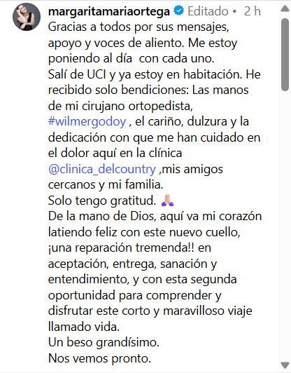 Este fue el emotivo mensaje compartido por la presentadora - crédito Margarita Ortega / Instagram