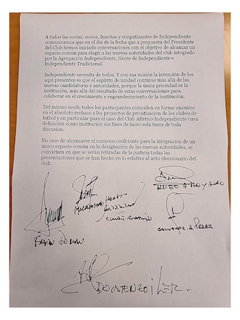 El comunicado que firmaron las