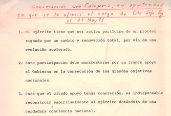 Minuta de la entrevista entre Héctor J. Cámpora y el general Jorge Raúl Carcagno