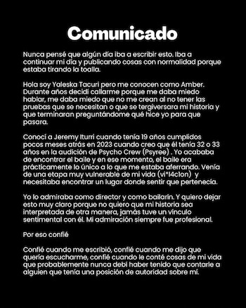 Yaleska Tacuri, conocida como Amber, difundió un testimonio en redes sociales sobre un presunto caso de agresión sexual ocurrido en 2023.