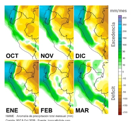 Abraham Levy advierte que los modelos climáticos prevén lluvias anómalas desde octubre en la costa norte y la sierra norte, así como en los valles de la costa central durante el verano, incluidos los que desembocan en la costa de Ica - Créditos: Ambiand.