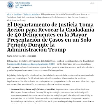 Las conductas investigadas por las autoridades incluyen presuntos delitos de homicidio voluntario, agresión sexual y desempeño como agente extranjero (Captura USCIS)